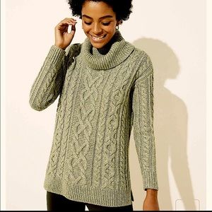 LOFT Cable Turtleneck Sweater Green